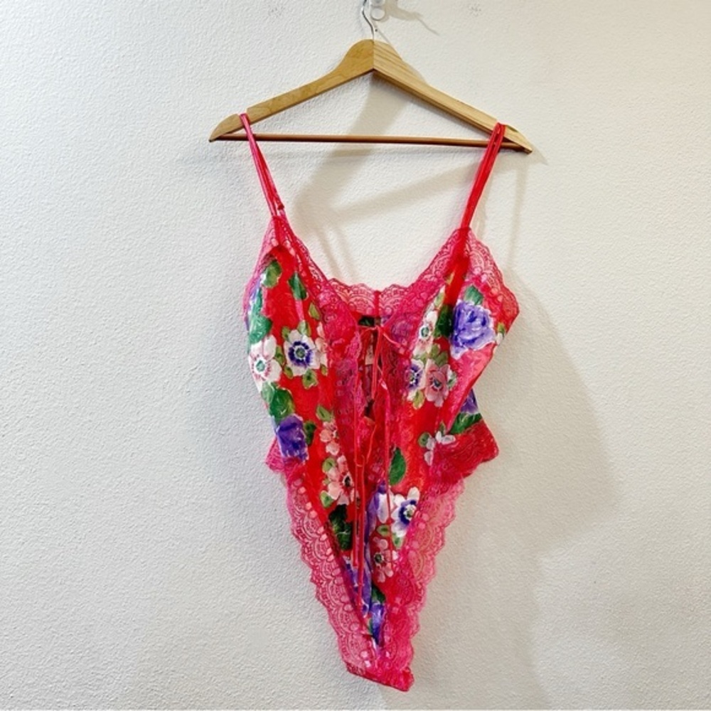Vintage 90's Victoria's Secret Gold Label Deadstock Pink Floral Teddy Lingerie M